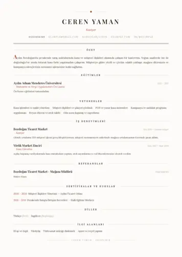 Kasiyer cv indir